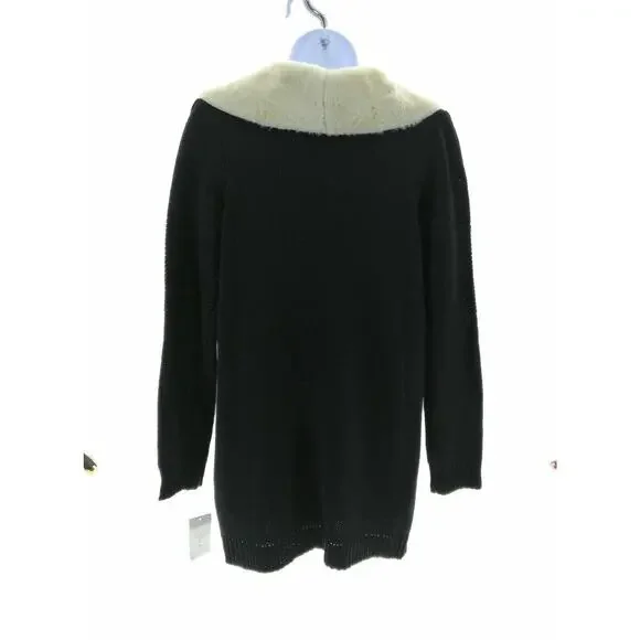 Fever Black and Ivory Faux Leather Sweater Cardigan Size Small - Picture 3 of 6